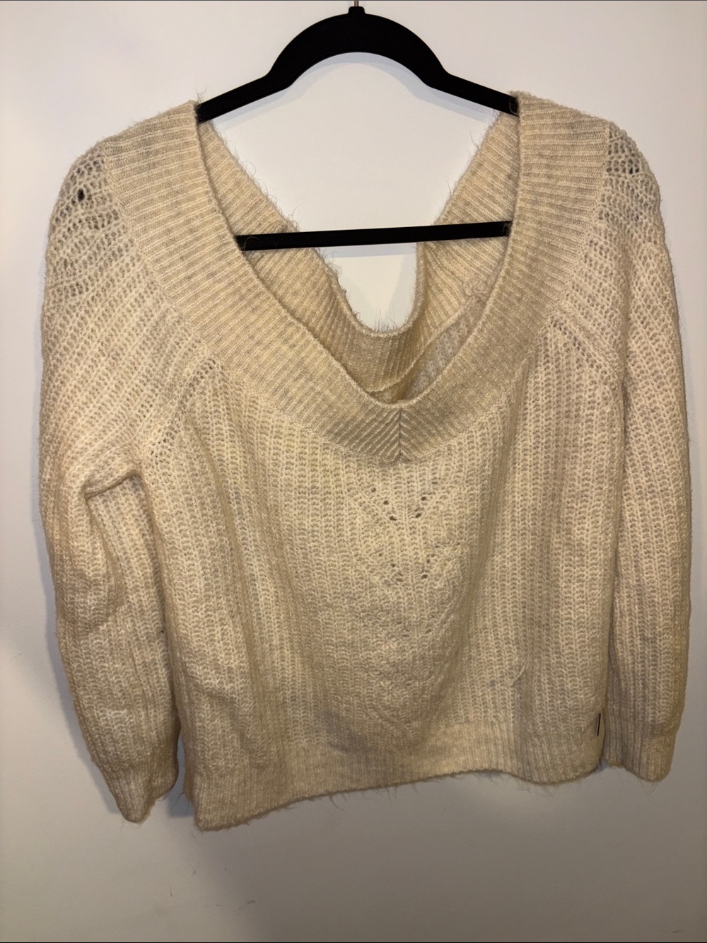 Women’s off the shoulder Cream Cable Knit Sweater